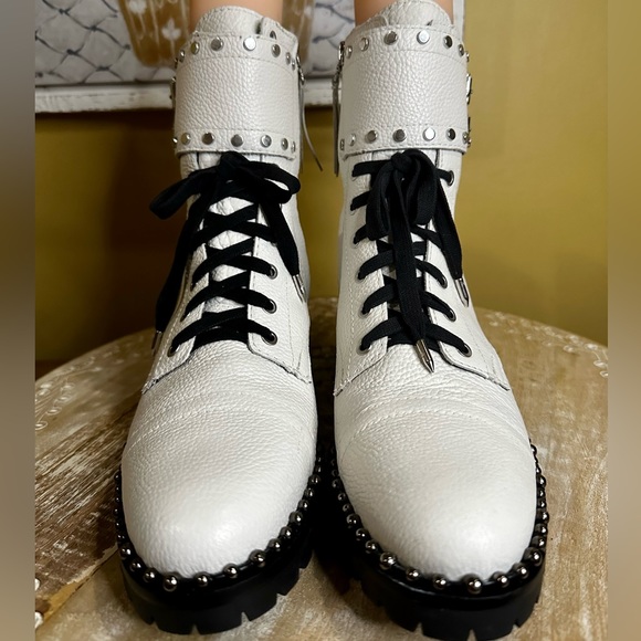 NWOT 💠 Sam Edelman “Jennifer” Combat-Moto Boots in Off-White Leather Size 9 - Picture 7 of 15